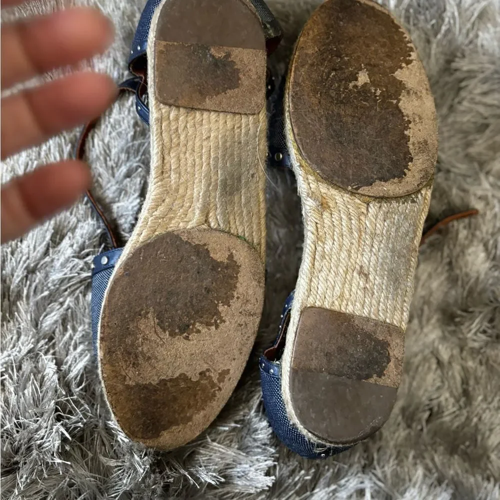 Lanvin flat espadrille denim wedge flats studded shoes strappy sandals jean